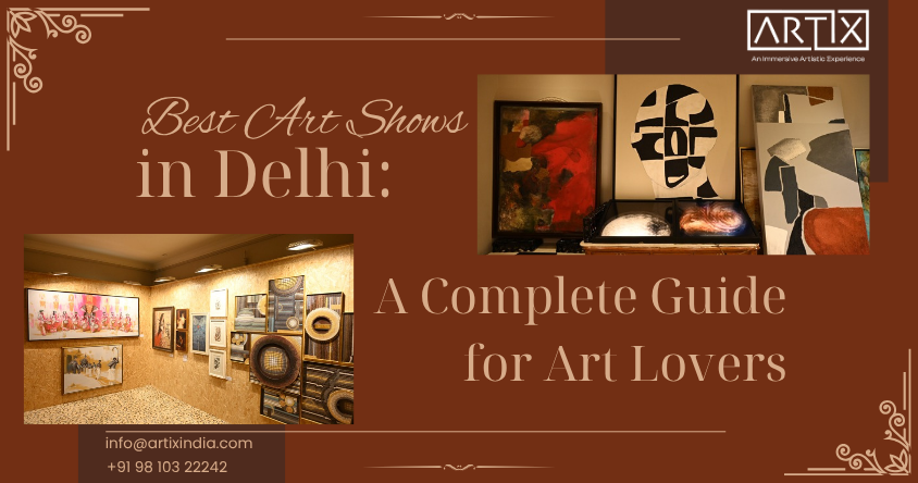 Visitors exploring a contemporary art exhibition in Delhi gallery